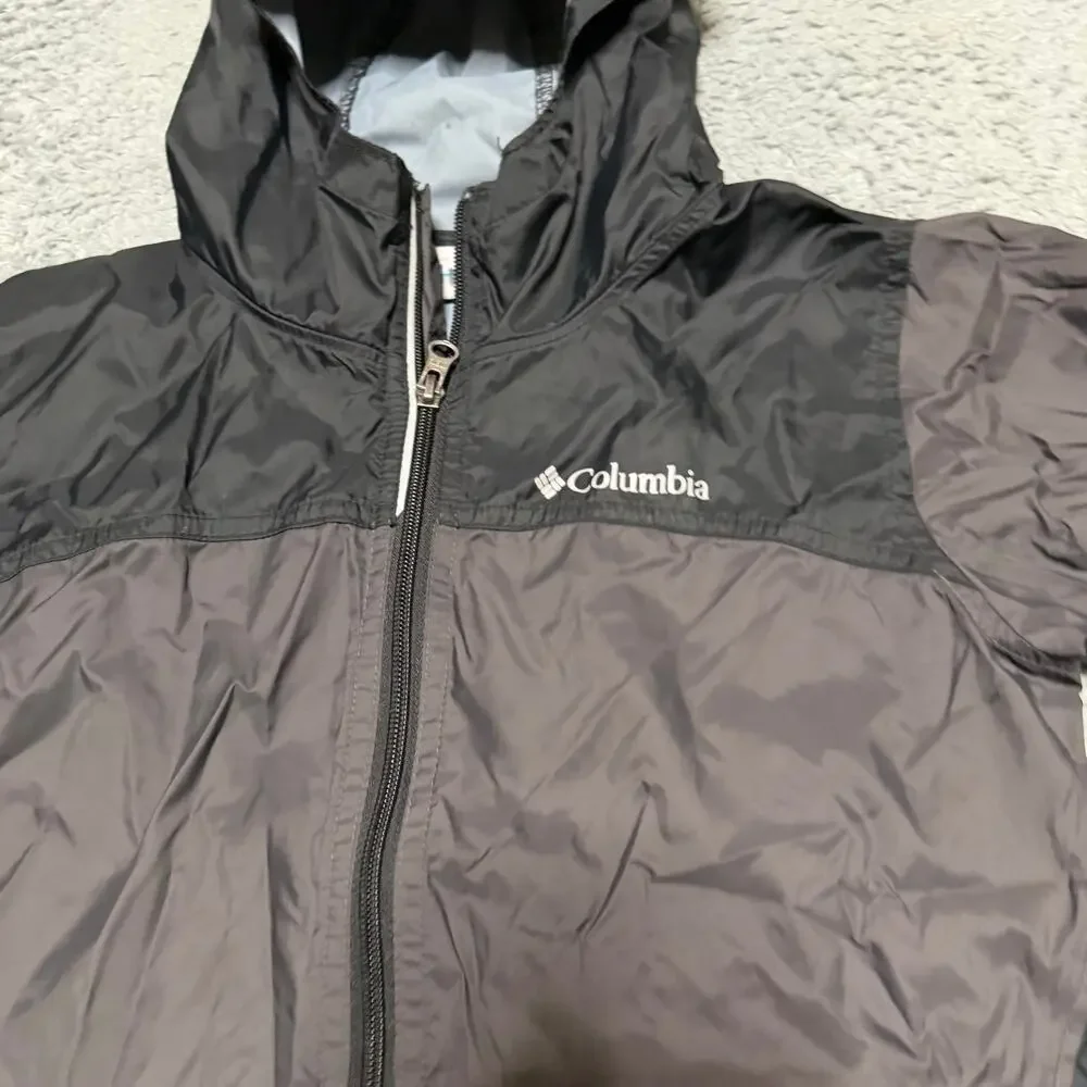 Columbia Rain Jacket Kids Youth Small 8 Black Gray Nylon Hooded Coat